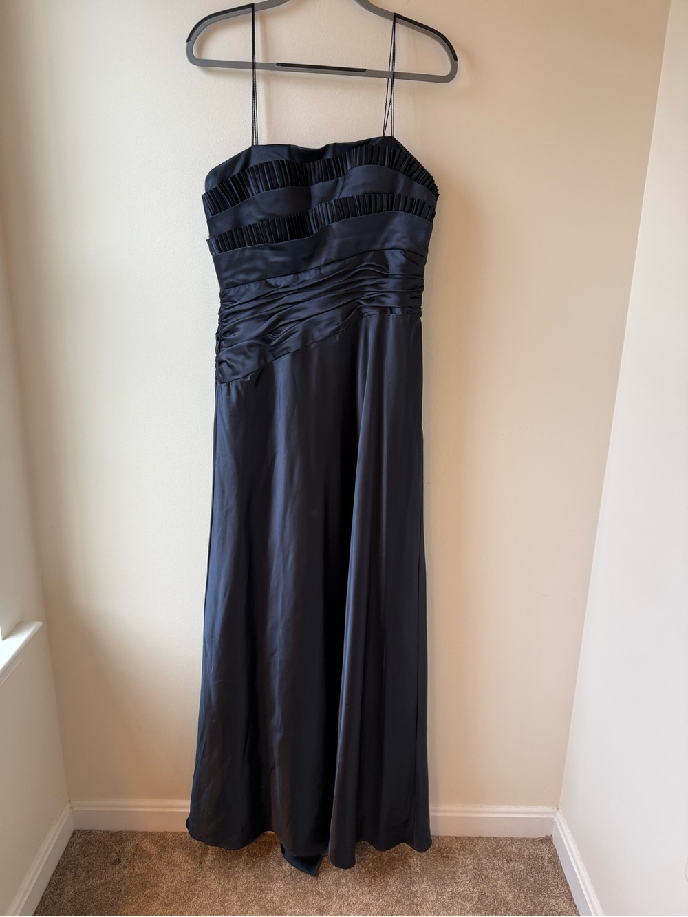 Patra Blue Strapless Pleated Bodice Evening Gown